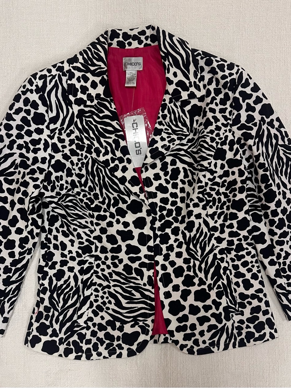 Chico's Black & White Animal Print Leopard Zebra Blazer - Size 0